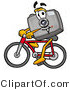 Illustration of a Cartoon Camera Mascot Riding a Bicycle by Mascot Junction