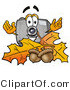 Illustration of a Cartoon Camera Mascot with Autumn Leaves and Acorns in the Fall by Mascot Junction