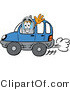 Illustration of a Cartoon Cellphone Mascot Driving a Blue Car and Waving by Mascot Junction