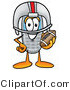 Illustration of a Cartoon Cellphone Mascot in a Helmet, Holding a Football by Mascot Junction