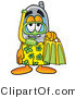 Illustration of a Cartoon Cellphone Mascot in Green and Yellow Snorkel Gear by Mascot Junction