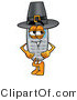 Illustration of a Cartoon Cellphone Mascot Wearing a Pilgrim Hat on Thanksgiving by Mascot Junction