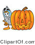 Illustration of a Cartoon Cellphone Mascot with a Carved Halloween Pumpkin by Mascot Junction