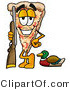 Illustration of a Cartoon Cheese Pizza Mascot Duck Hunting, Standing with a Rifle and Duck by Mascot Junction