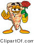 Illustration of a Cartoon Cheese Pizza Mascot Holding a Red Rose on Valentines Day by Mascot Junction