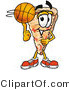 Illustration of a Cartoon Cheese Pizza Mascot Spinning a Basketball on His Finger by Mascot Junction