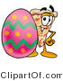 Illustration of a Cartoon Cheese Pizza Mascot Standing Beside an Easter Egg by Mascot Junction