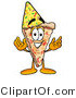 Illustration of a Cartoon Cheese Pizza Mascot Wearing a Birthday Party Hat by Mascot Junction
