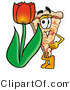 Illustration of a Cartoon Cheese Pizza Mascot with a Red Tulip Flower in the Spring by Mascot Junction