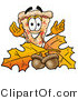 Illustration of a Cartoon Cheese Pizza Mascot with Autumn Leaves and Acorns in the Fall by Mascot Junction