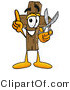 Illustration of a Cartoon Christian Cross Mascot Holding a Pair of Scissors by Mascot Junction