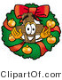 Illustration of a Cartoon Christian Cross Mascot in the Center of a Christmas Wreath by Mascot Junction
