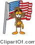 Illustration of a Cartoon Christian Cross Mascot Pledging Allegiance to an American Flag by Mascot Junction