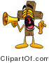 Illustration of a Cartoon Christian Cross Mascot Screaming into a Megaphone by Mascot Junction