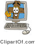 Illustration of a Cartoon Christian Cross Mascot Waving from Inside a Computer Screen by Mascot Junction