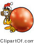 Illustration of a Cartoon Christian Cross Mascot Wearing a Santa Hat, Standing with a Christmas Bauble by Mascot Junction