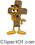 Illustration of a Cartoon Christian Cross Mascot Whispering and Gossiping by Mascot Junction