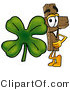 Illustration of a Cartoon Christian Cross Mascot with a Green Four Leaf Clover on St Paddy's or St Patricks Day by Mascot Junction