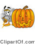 Illustration of a Cartoon Cloud Mascot with a Carved Halloween Pumpkin by Mascot Junction