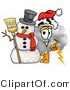 Illustration of a Cartoon Cloud Mascot with a Snowman on Christmas by Mascot Junction