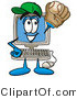 Illustration of a Cartoon Computer Mascot Catching a Baseball with a Glove by Mascot Junction