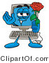 Illustration of a Cartoon Computer Mascot Holding a Red Rose on Valentines Day by Mascot Junction