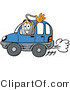 Illustration of a Cartoon Computer Mouse Mascot Driving a Blue Car and Waving by Mascot Junction
