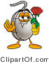 Illustration of a Cartoon Computer Mouse Mascot Holding a Red Rose on Valentines Day by Mascot Junction