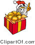 Illustration of a Cartoon Computer Mouse Mascot Standing by a Christmas Present by Mascot Junction