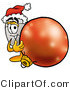 Illustration of a Cartoon Computer Mouse Mascot Wearing a Santa Hat, Standing with a Christmas Bauble by Mascot Junction