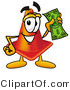 Illustration of a Cartoon Construction Safety Cone Mascot Holding a Dollar Bill by Mascot Junction
