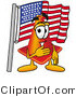 Illustration of a Cartoon Construction Safety Cone Mascot Pledging Allegiance to an American Flag by Mascot Junction