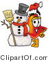 Illustration of a Cartoon Construction Safety Cone Mascot with a Snowman on Christmas by Mascot Junction