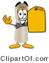 Illustration of a Cartoon Diploma Mascot Holding a Yellow Sales Price Tag by Mascot Junction