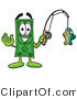 Illustration of a Cartoon Dollar Bill Mascot Holding a Fish on a Fishing Pole by Mascot Junction