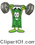 Illustration of a Cartoon Dollar Bill Mascot Holding a Heavy Barbell Above His Head by Mascot Junction