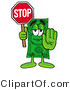 Illustration of a Cartoon Dollar Bill Mascot Holding a Stop Sign by Mascot Junction
