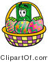 Illustration of a Cartoon Dollar Bill Mascot in an Easter Basket Full of Decorated Easter Eggs by Mascot Junction