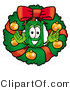 Illustration of a Cartoon Dollar Bill Mascot in the Center of a Christmas Wreath by Mascot Junction