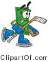 Illustration of a Cartoon Dollar Bill Mascot Playing Ice Hockey by Mascot Junction