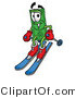 Illustration of a Cartoon Dollar Bill Mascot Skiing Downhill by Mascot Junction