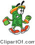 Illustration of a Cartoon Dollar Bill Mascot Speed Walking or Jogging by Mascot Junction