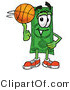 Illustration of a Cartoon Dollar Bill Mascot Spinning a Basketball on His Finger by Mascot Junction