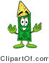 Illustration of a Cartoon Dollar Bill Mascot Wearing a Birthday Party Hat by Mascot Junction