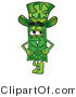 Illustration of a Cartoon Dollar Bill Mascot Wearing a Saint Patricks Day Hat with a Clover on It by Mascot Junction