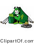 Illustration of a Cartoon Dollar Sign Mascot Camping with a Tent and Fire by Mascot Junction