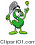 Illustration of a Cartoon Dollar Sign Mascot Preparing to Hit a Tennis Ball by Mascot Junction