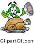 Illustration of a Cartoon Dollar Sign Mascot Serving a Thanksgiving Turkey on a Platter by Mascot Junction