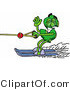 Illustration of a Cartoon Dollar Sign Mascot Waving While Water Skiing by Mascot Junction