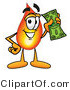Illustration of a Cartoon Fire Droplet Mascot Holding a Dollar Bill by Mascot Junction